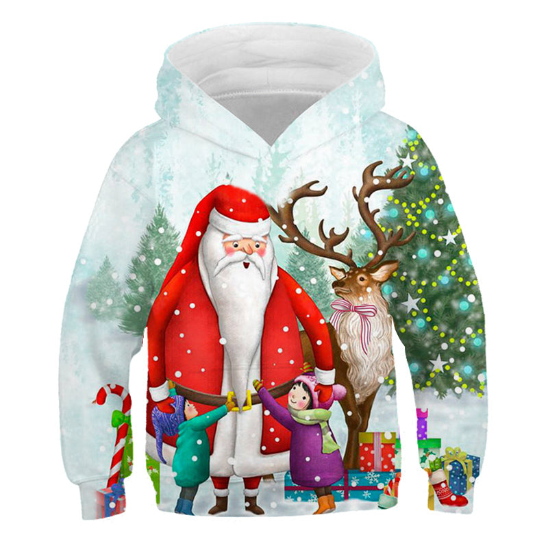 Santa™ rode hoodie met cartoonprint en fleece kersttrui