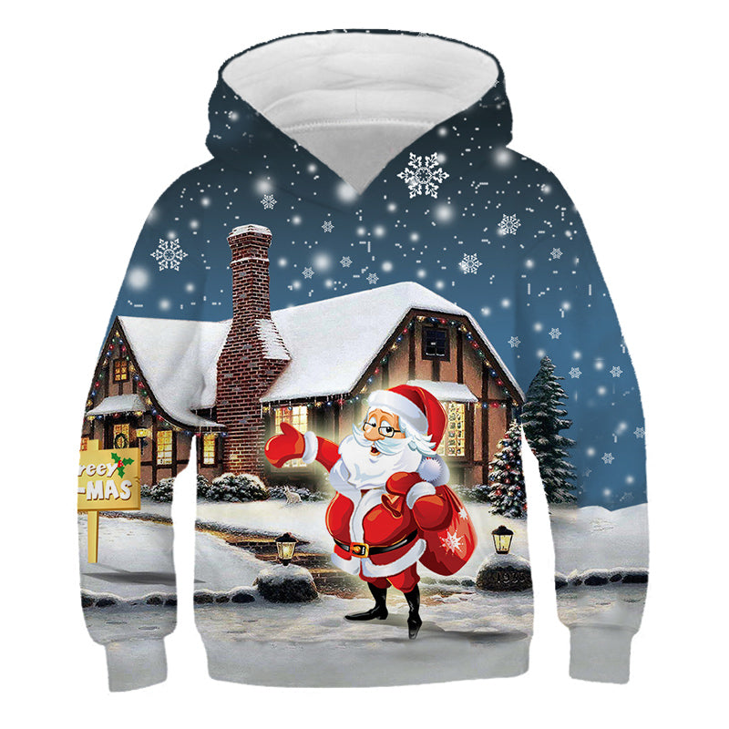 Santa™ rode hoodie met cartoonprint en fleece kersttrui