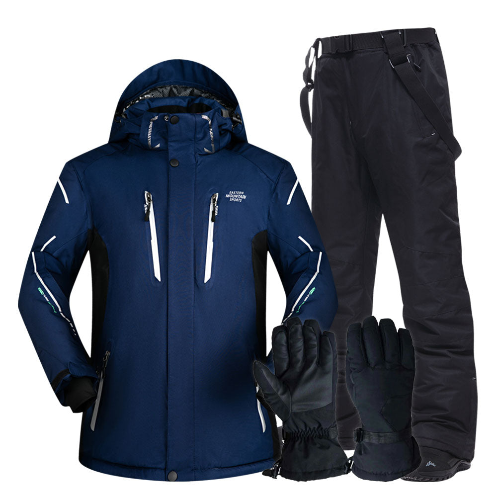 James™ sport stijl dikke blauwe hoodie waterdichte grijze broek ski pak