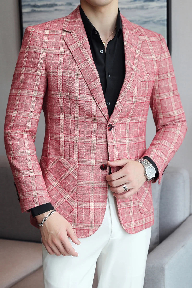 James™ geruite stijl roze met fleece knoop heren colbert