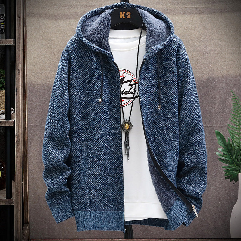 Oliver® gebreid imitatiebont met opstaande kraag fleece zacht herenvest