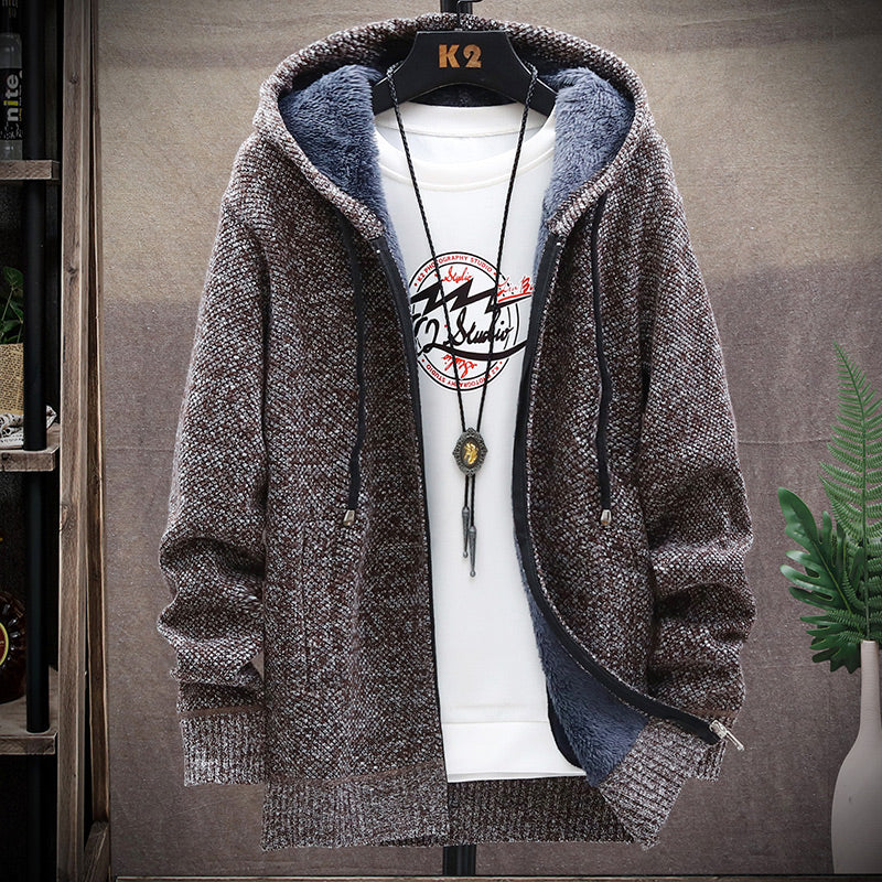 Oliver® gebreid imitatiebont met opstaande kraag fleece zacht herenvest