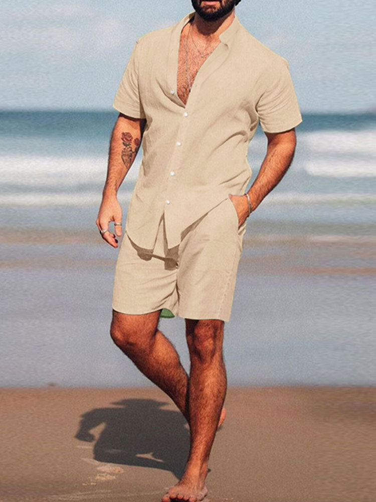 James™ Staande kraag knoopsluiting voor los overhemd & shorts heren zomerset