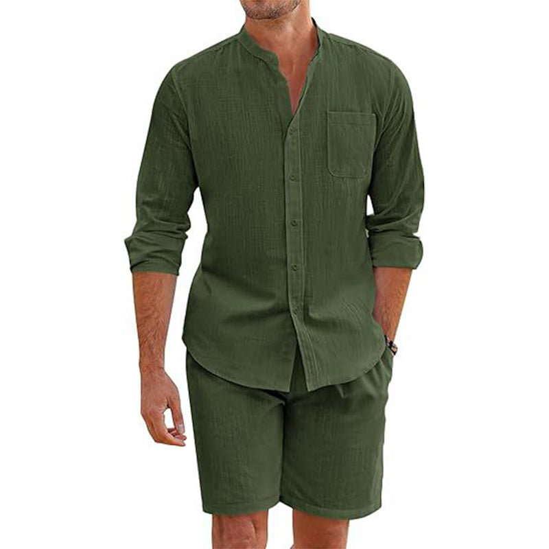 James™ Korte knielange broek, staande kraag shirt met volledige mouwen heren zomerset
