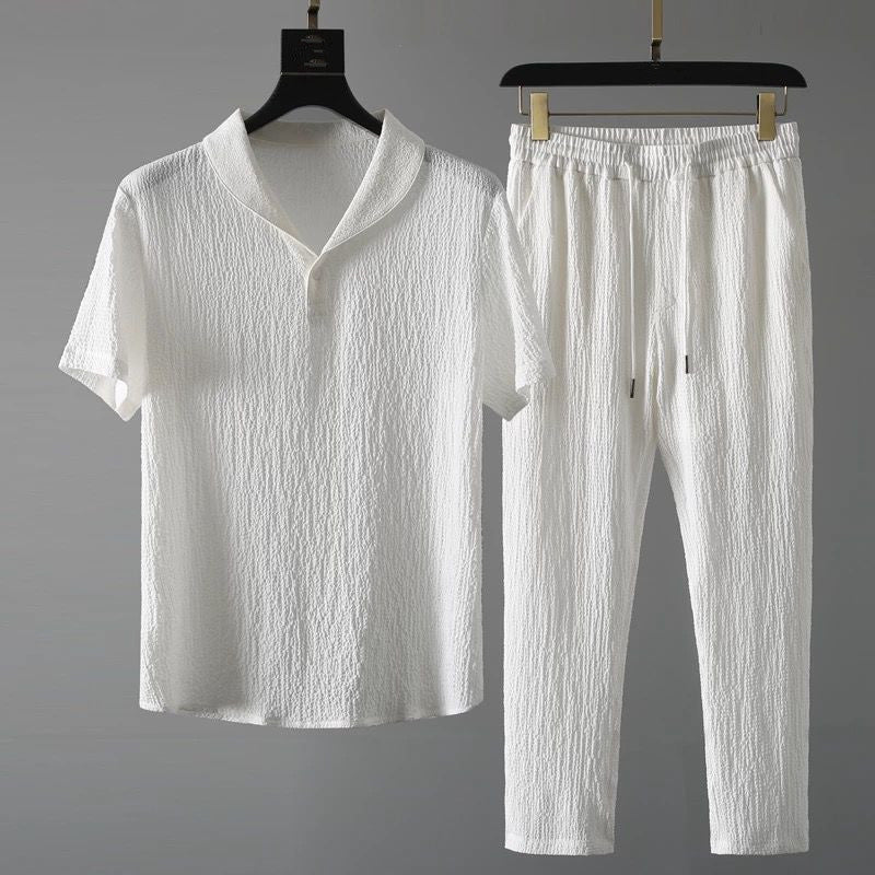 James™ Lange broek, v-hals shirt met korte mouw heren zomerset
