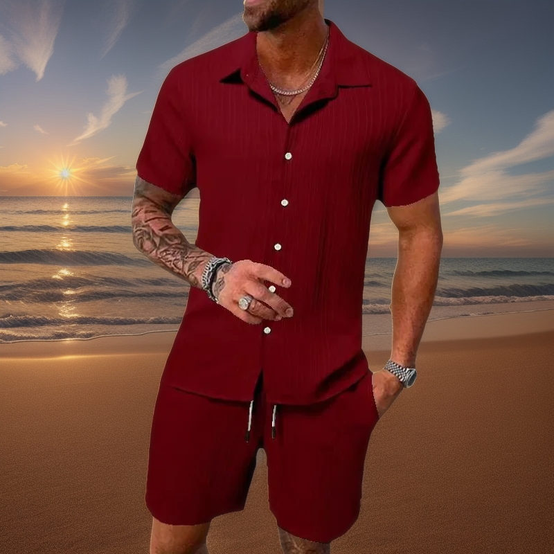 James™ Gestreept effen kleur shirt, koord shorts heren zomerset