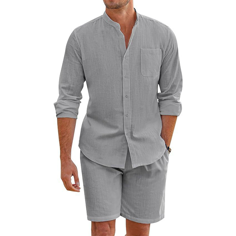 James™ Korte knielange broek, staande kraag shirt met volledige mouwen heren zomerset