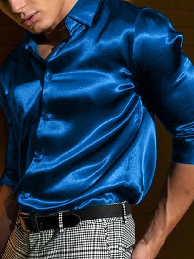 James™ blauw satijn zijde eenvoudig comfortabel herenoverhemd