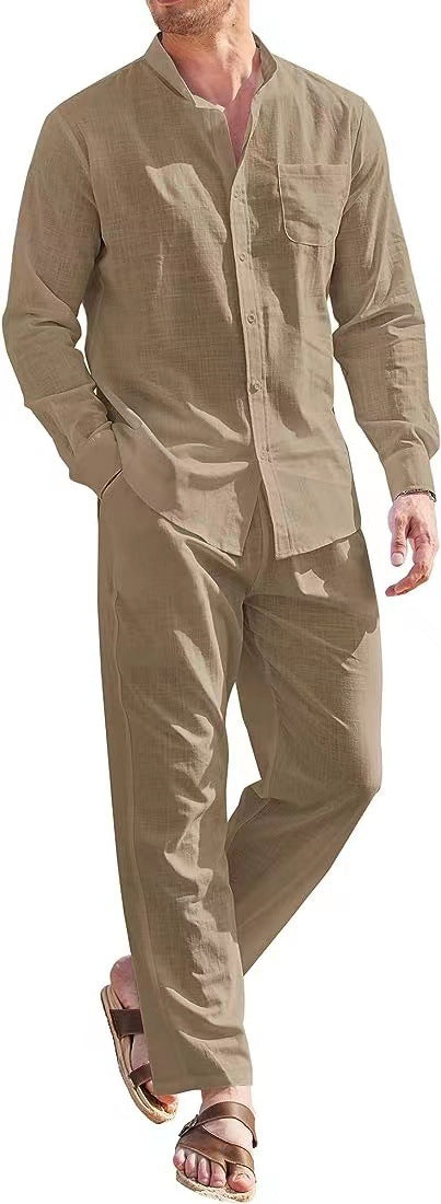 James™ Overhemd met staande kraag, lange broek heren zomerset