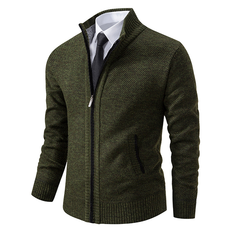 Oliver® leger groen wollen gebreid met rits fleece zacht heren vest