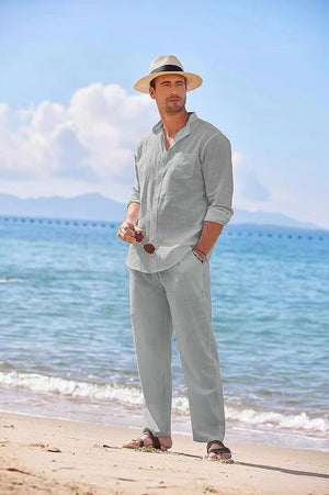 James™ Overhemd met staande kraag, lange broek heren zomerset