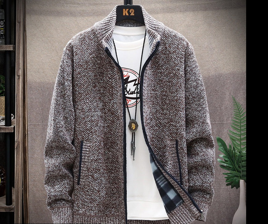 Oliver® gebreid imitatiebont met opstaande kraag fleece zacht herenvest