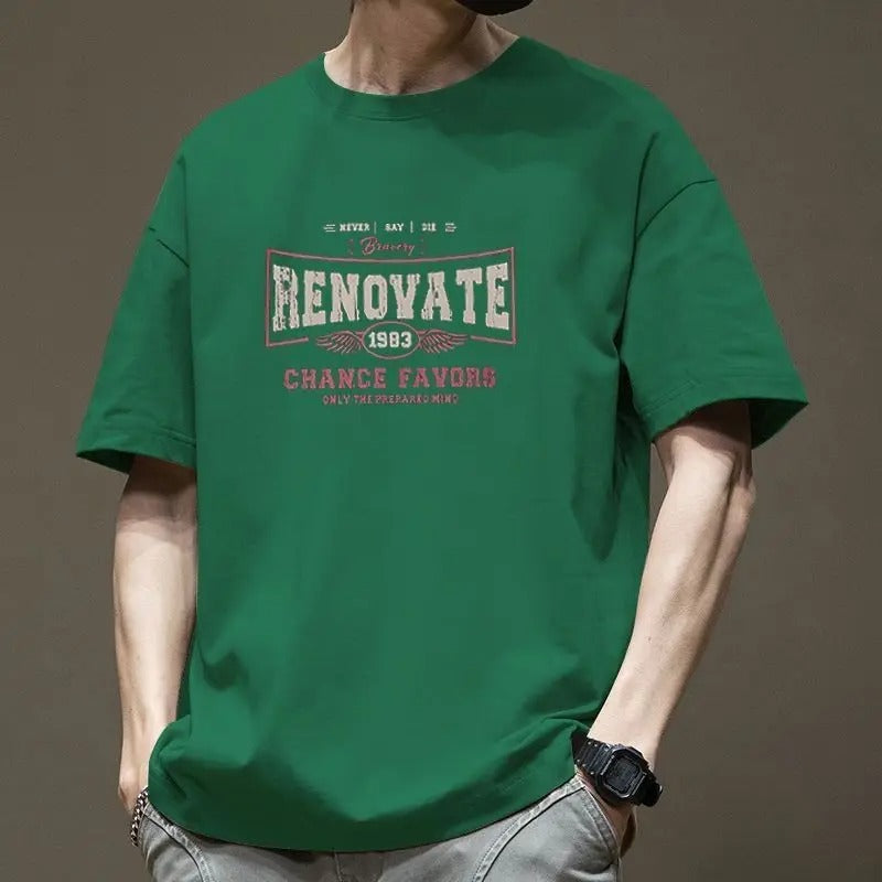 James™ groene letterprint heren t-shirts met ronde hals