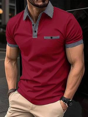 James™ Slim fit heren polo met meerkleurige reverszak