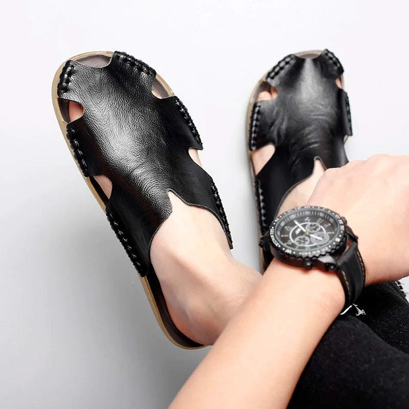 Hudson™ gele leren eenvoudige antislip heren slippers