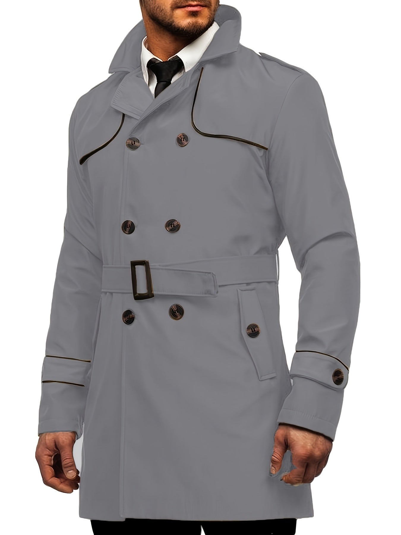 Coatify - Heren Dubbelknoop Trenchcoat met Tailleband en Stormflap