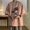 James™ roze wollen zachte heren t-shirts met bloemenprint