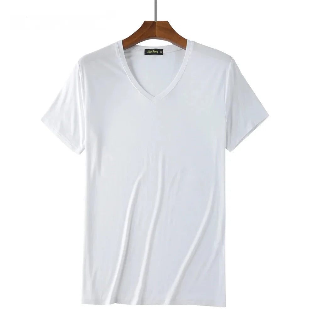 James™ eenvoudige witte u-hals lichtgewicht heren t-shirts