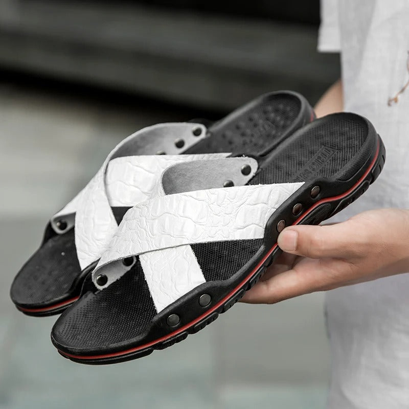 Hudson™ grijze crisscross waterdichte heren slippers