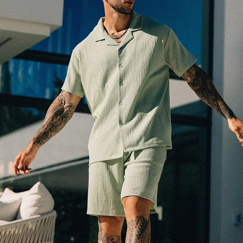 James™ Effen overhemd met knoopkraag en korte broek heren zomerset
