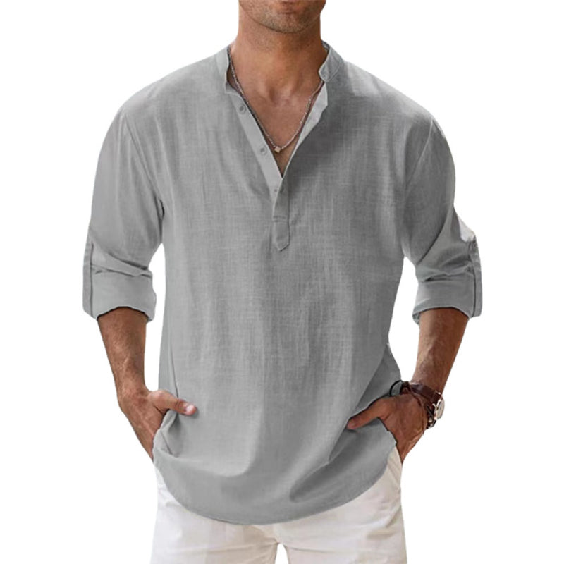 James™ Linnen Overhemd Heren Stand-Up Collar