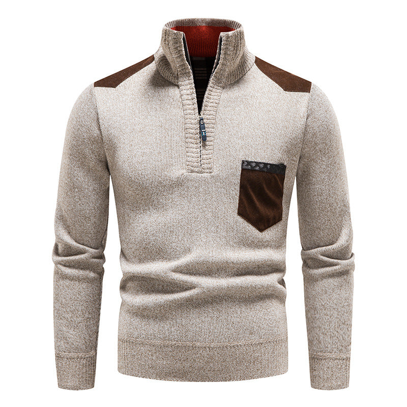 Oliver® wollen gebreide halve rits met revers heren fleece trui