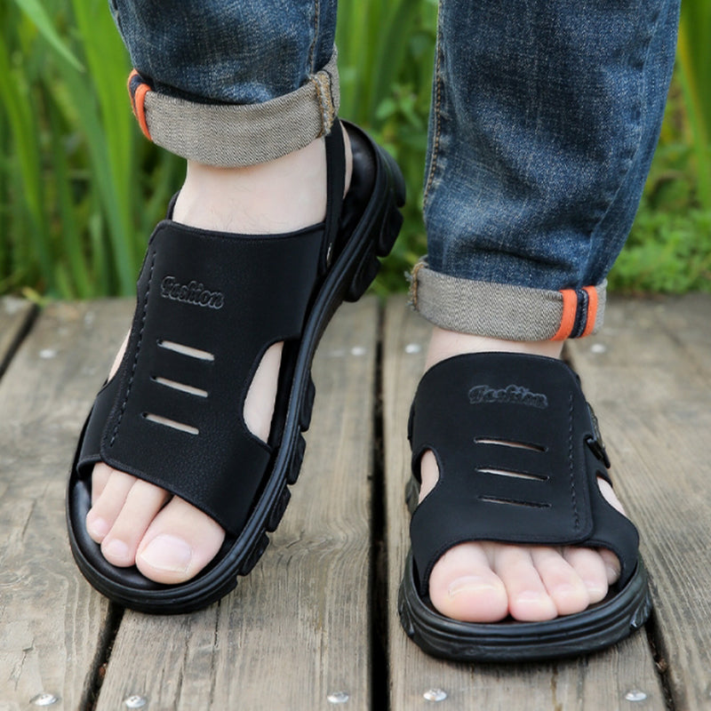 James™ zwarte holle print waterproof heren leren sandalen