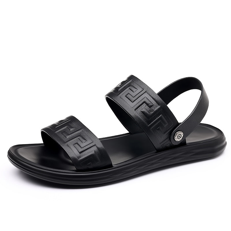 James™ zwarte comfortabele bedrukte zachte herren leren sandalen