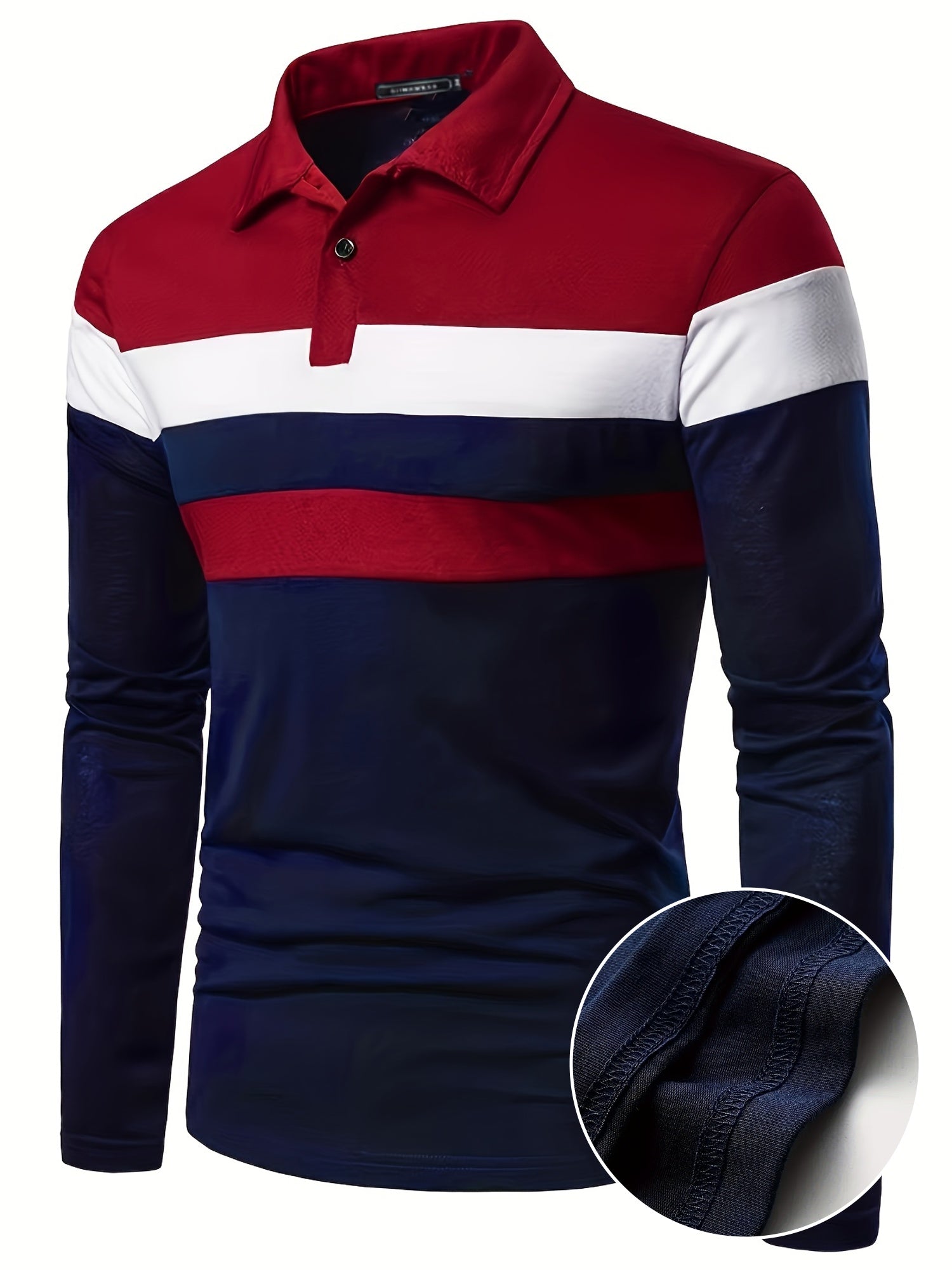 Polonik - Heren Polo met Lange Mouwen en Brede Strepen – Casual Slim Fit