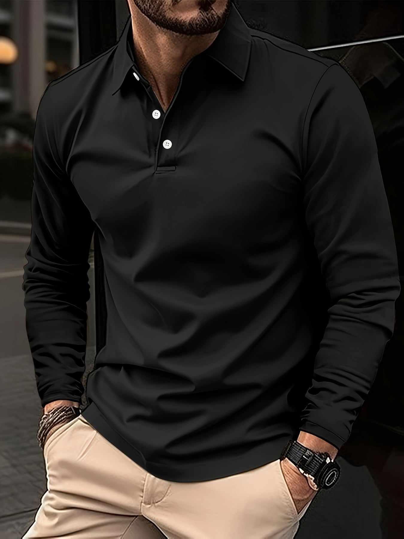 Polonik - Heren Lange Mouw Polo Shirt met Knoopsluiting - Casual Klassieke Pasvorm