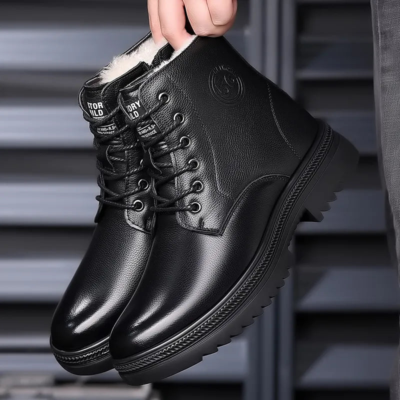 DopeStride™ sportstijl echt zwart leer met zijrits winterschoenen
