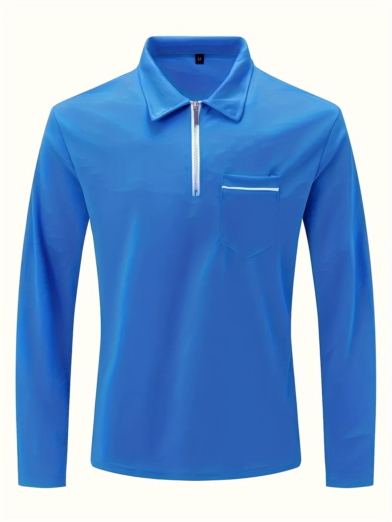 Polonik - Heren Polo met Lange Mouwen, Half-Zip en Borstzak – Casual Slim Fit