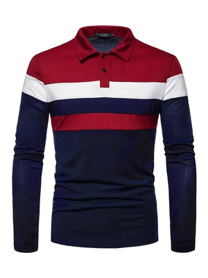 Polonik - Heren Polo met Lange Mouwen en Brede Strepen – Casual Slim Fit