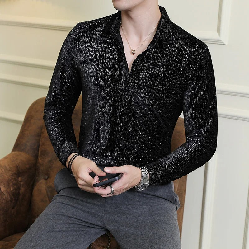 James™ glanzend fluweel zwart elegant comforta heren overhemd