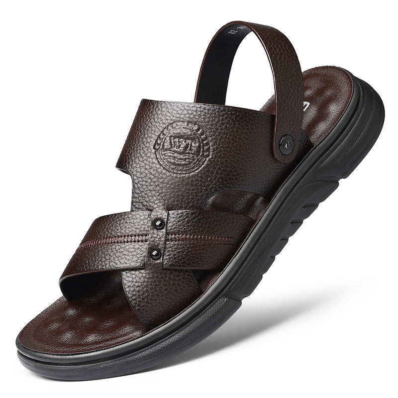 James™ zwarte logo print zachte zool heren leren sandalen