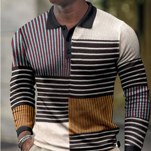 James™ gebreid patchwork streeppatroon Polo lange mouwen