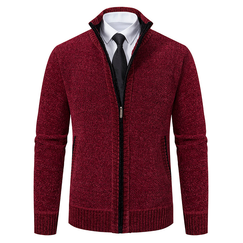 Oliver® heren fleece trui met opstaande kraag in zakelijke stijl