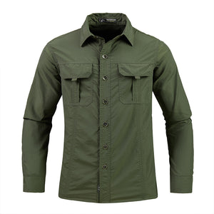 James™ groen double pocket heren overhemd in militaire stijl