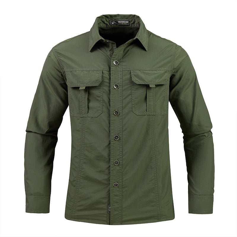 James™ groen double pocket heren overhemd in militaire stijl