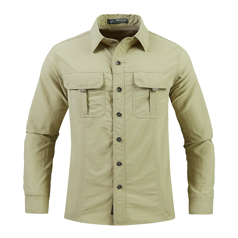 James™ groen double pocket heren overhemd in militaire stijl