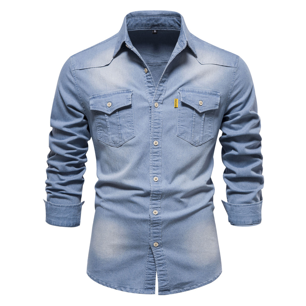 James™ blauw gewassen denim heren overhemd
