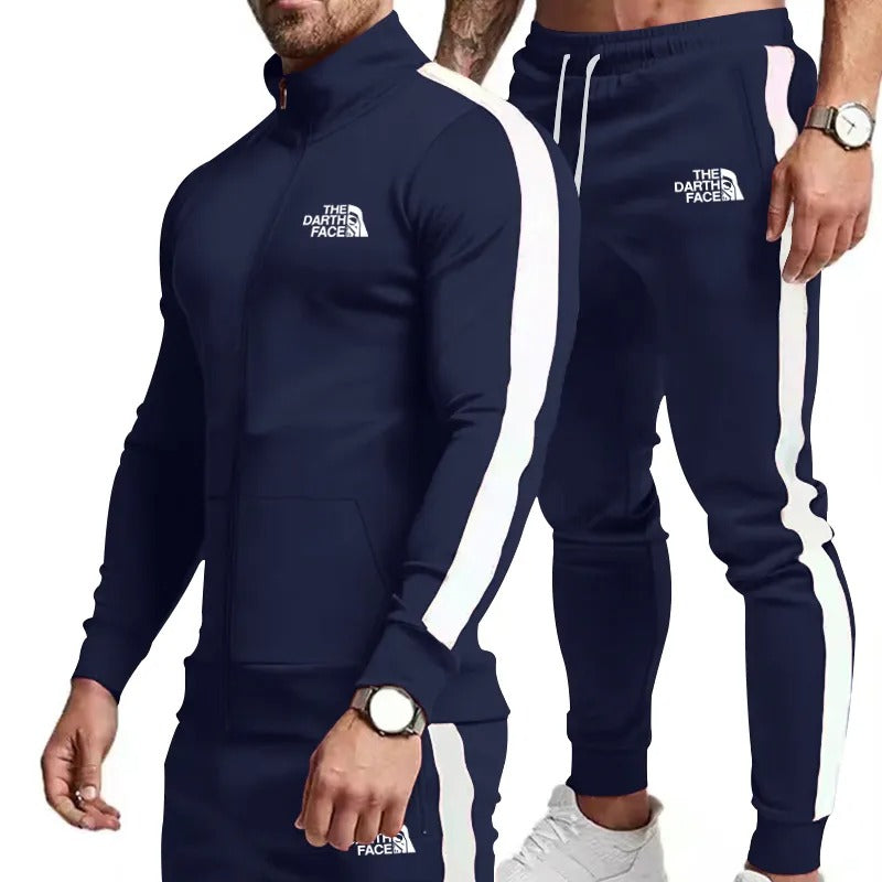 James™ staande kraag blauw shirt gestreepte broek Heren trainingspak