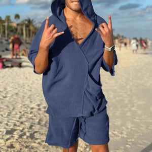 James™ blauwe eenvoudige hoodie slim shorts heren zomerset