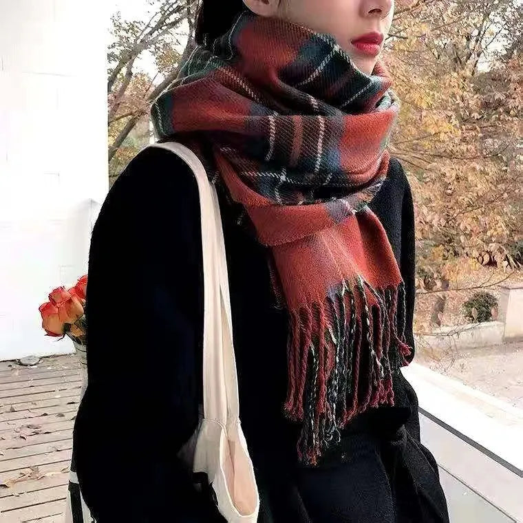 Oliver® dikke pashmina heren sjaal met kwastjes in geruite stijl