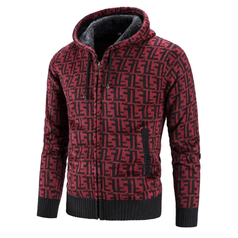 Oliver® wollen dik gestreepte heren hoodie met rits