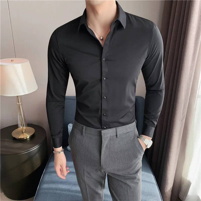 James™zwart casual slank zijden knoop revers comfortabel heren overhemd