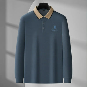 James™ witte polo met lange mouwen en revers met logoprint