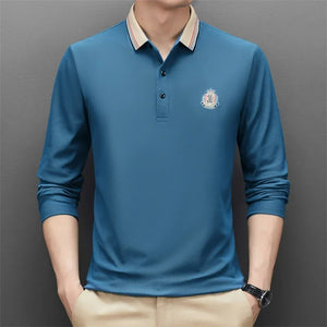 James™ blauwe logoprint eenvoudige comfortabele polo met lange mouwen