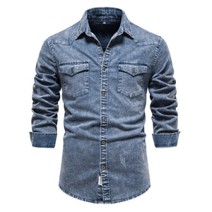 James™ gewassen denim button down heren overhemd