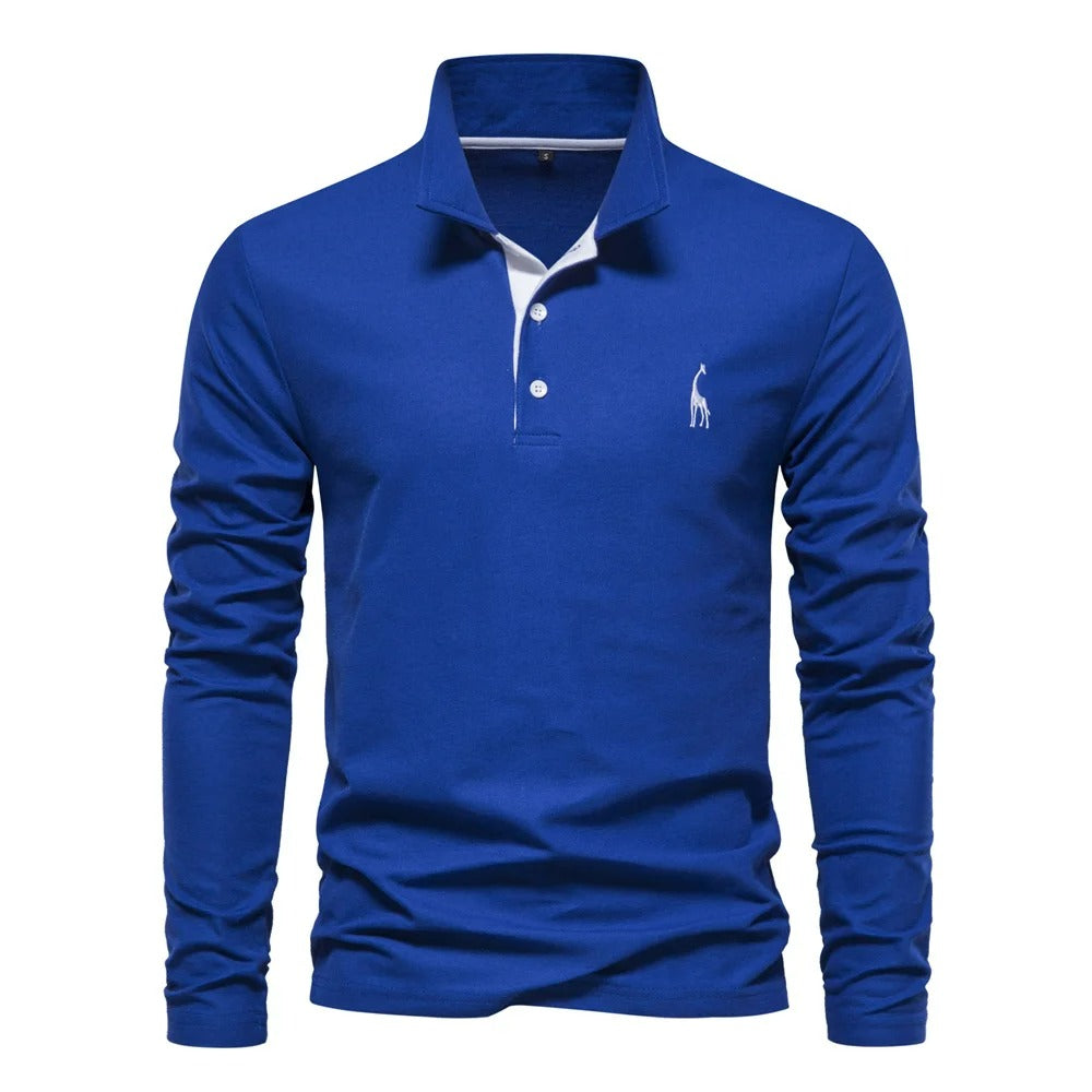 James™ polo met lange mouwen en blauwe logoprint in zakelijke stijl